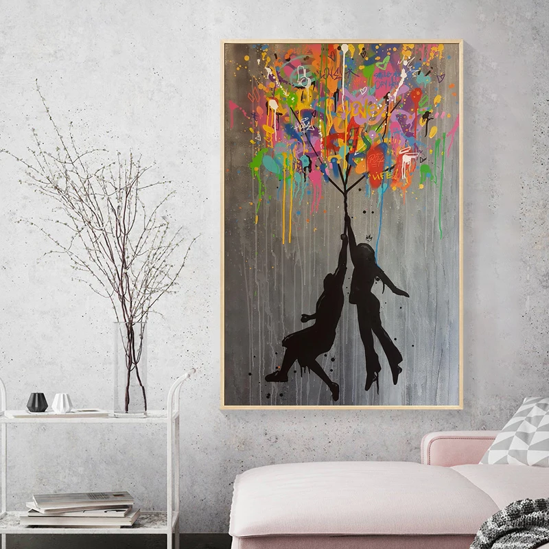 Street Graffiti Art Canvas Painting Couple in Love Balloon Art Wall Posters and Prints Wall Picture for Living Room Home Decor
Street Graffiti Art Canvas Painting Couple in Love Balloon Art Wall Posters and Prints Wall Picture for Living Room Home Decor