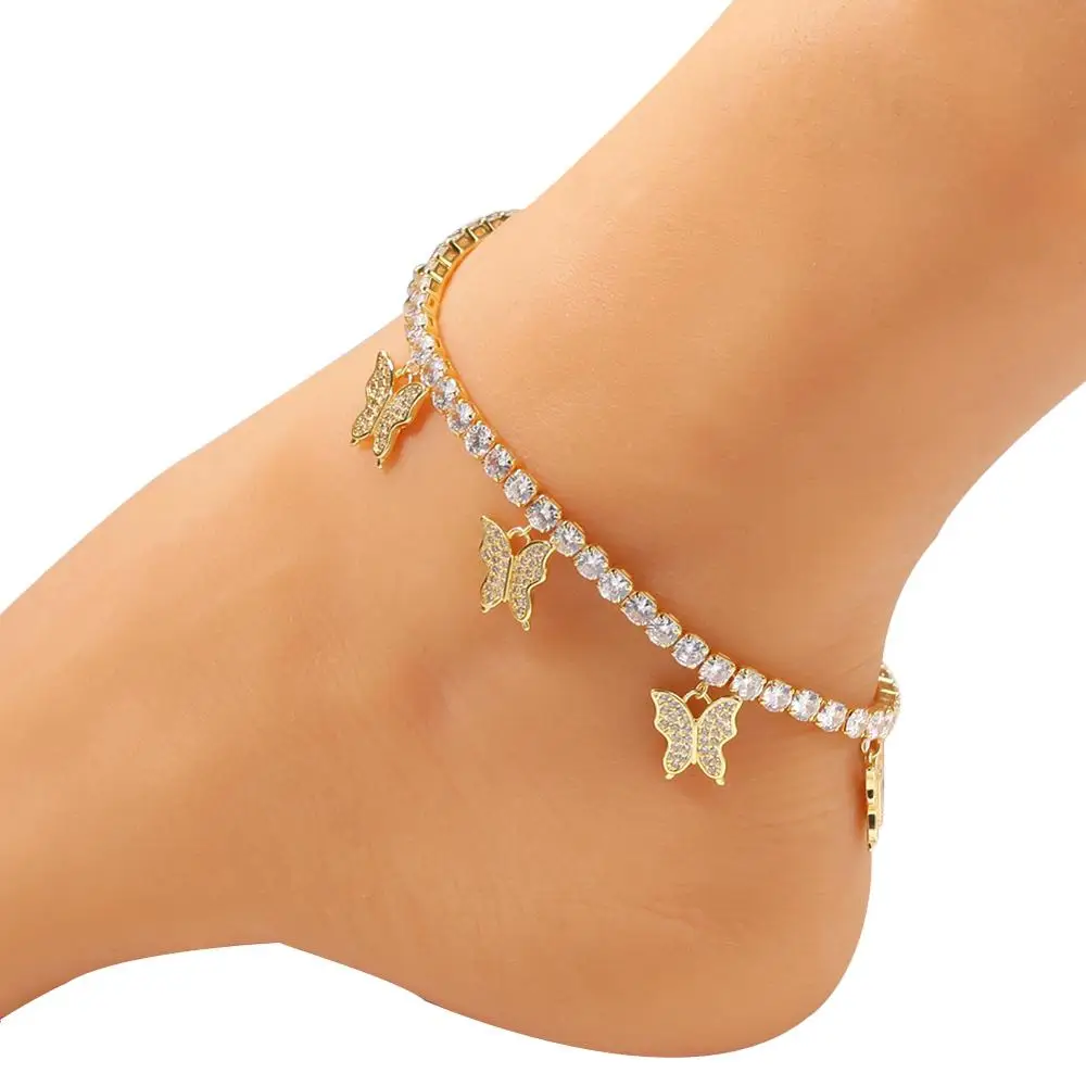 With Butterfly Pendant 4MM 1 Row Tennis Chain Anklets Hip Hop Jewelry Gold Color Men Women Feet Link Adjustable Jewelry Gift
With Butterfly Pendant 4MM 1 Row Tennis Chain Anklets Hip Hop Jewelry Gold Color Men Women Feet Link Adjustable Jewelry Gift