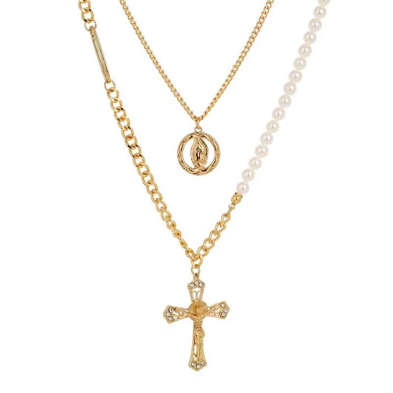 2021 New Retro Alloy Cross Crystal Round Pearl Double Necklace For Women Fashion Temperament Metal Pendant Jewelry Wholesale 
2021 New Retro Alloy Cross Crystal Round Pearl Double Necklace For Women Fashion Temperament Metal Pendant Jewelry Wholesale