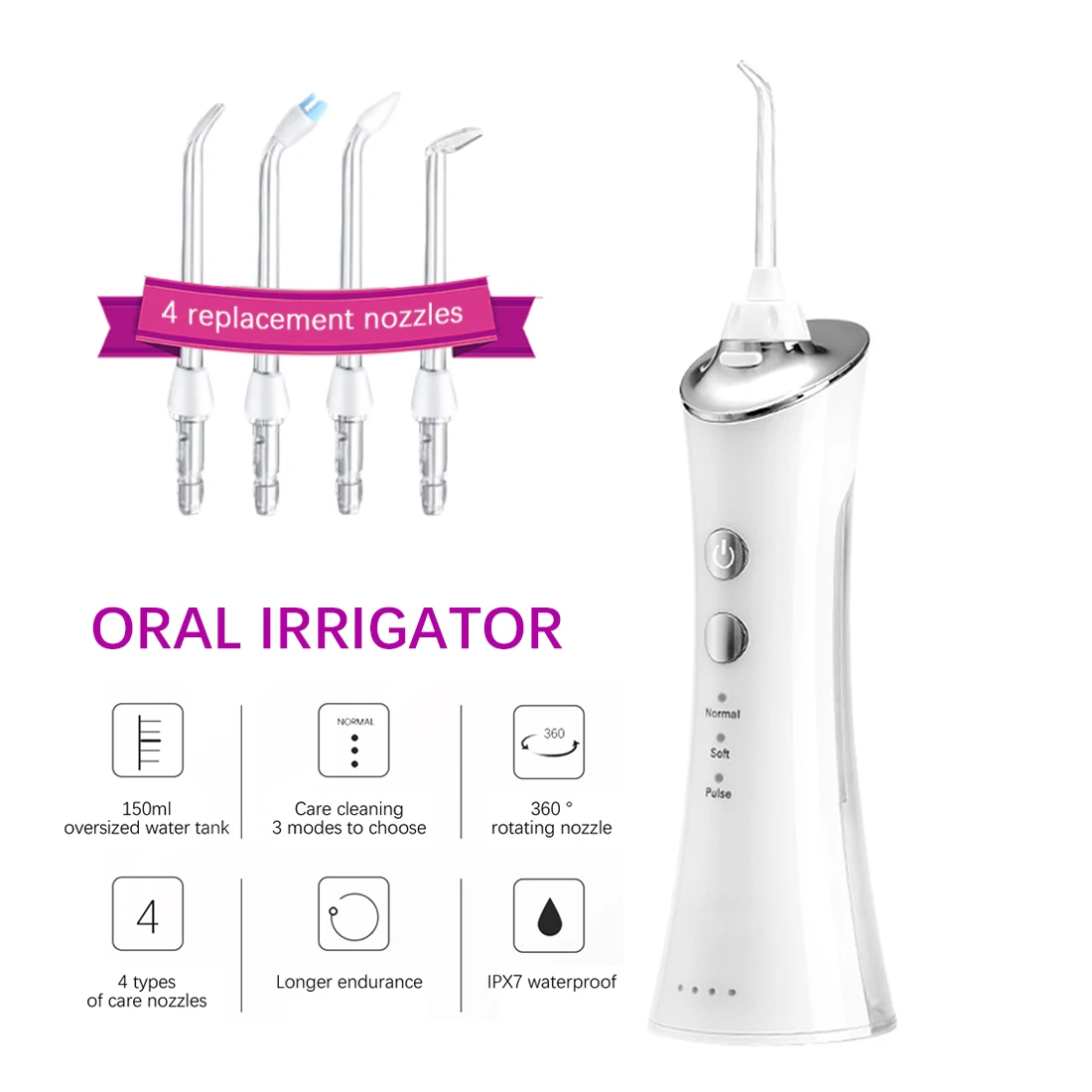 Electric Dental Oral Irrigator Portable 3 Model Water Flosser Rechargeable 150ml Water Jet Floss Tooth Pick Teeth Cleaning Tool
Electric Dental Oral Irrigator Portable 3 Model Water Flosser Rechargeable 150ml Water Jet Floss Tooth Pick Teeth Cleaning Tool