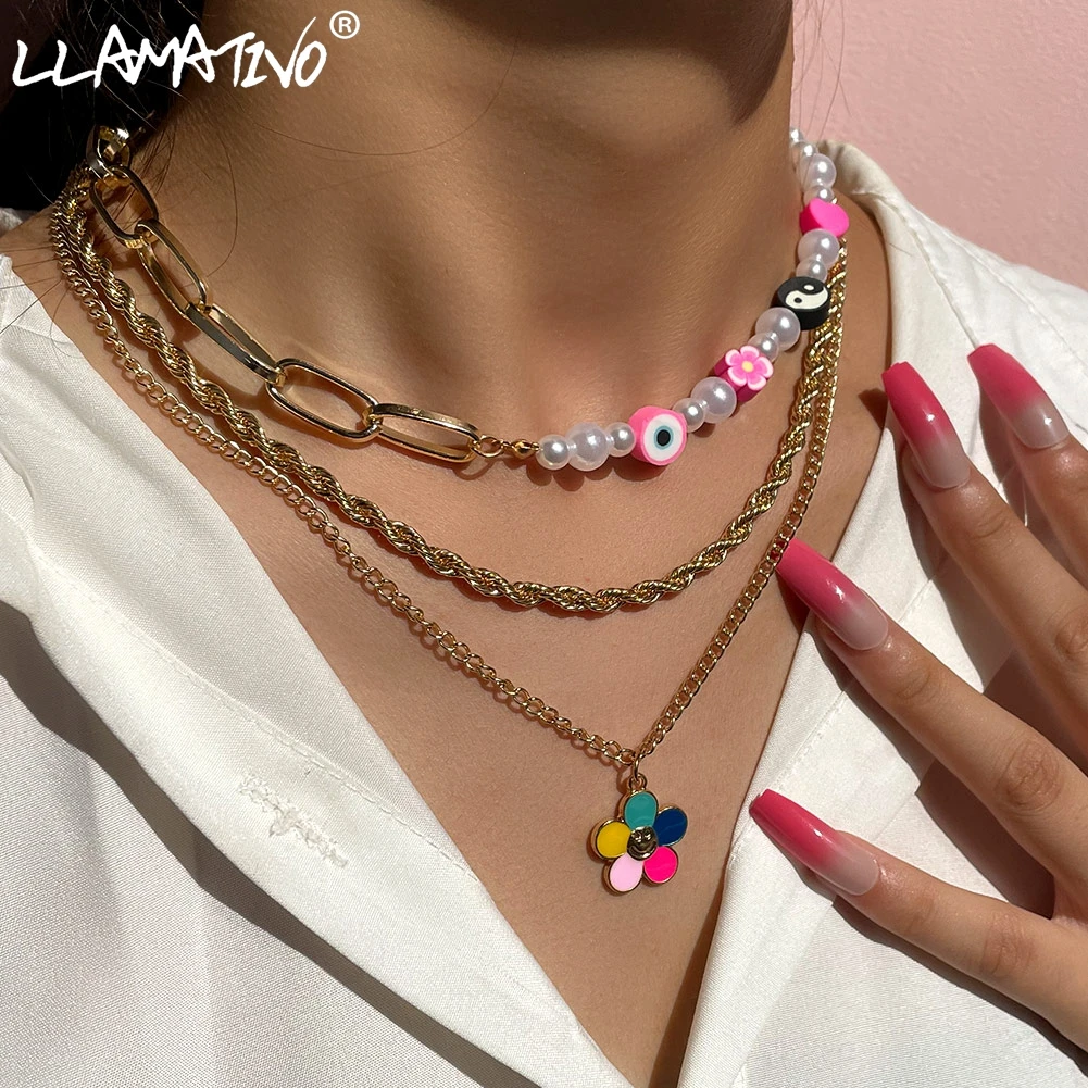 New Colorful Flower Asymmetric Pearl Yin Yang Beads Necklace For Women Multi layer Beaded Twisted Chain Necklaces Choker Jewelry
New Colorful Flower Asymmetric Pearl Yin Yang Beads Necklace For Women Multi layer Beaded Twisted Chain Necklaces Choker Jewelry
