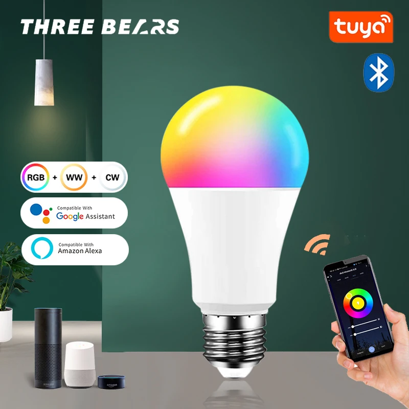 

TUYA-Bombilla LED Inteligente, Foco Con Bluetooth, E27, RGBCW Regulable, Controlada Por App, Alexa, Google