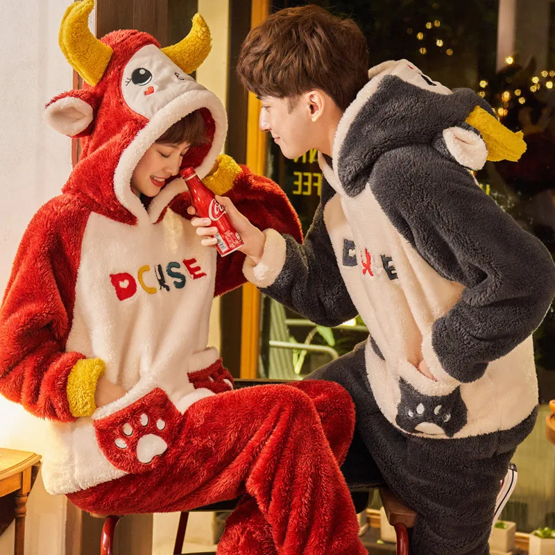Unisex Adult Winter Couple Pajamas Warm Hooded Cartoon Cute Pajamas Set Velvet Thicken Pajamas Flannel Femme Home Clothes Suit
Unisex Adult Winter Couple Pajamas Warm Hooded Cartoon Cute Pajamas Set Velvet Thicken Pajamas Flannel Femme Home Clothes Suit