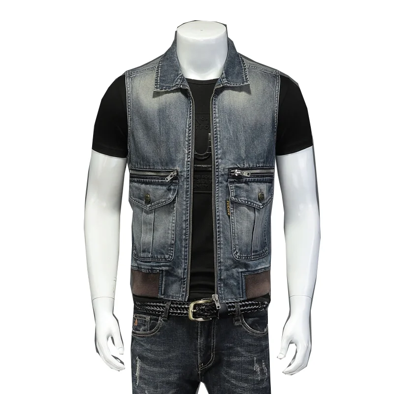 Men's Denim Jacket Slim Blue Lapel Jacket Big Zipper Pocket Sleeveless, Denim 2021
Men's Denim Jacket Slim Blue Lapel Jacket Big Zipper Pocket Sleeveless, Denim 2021