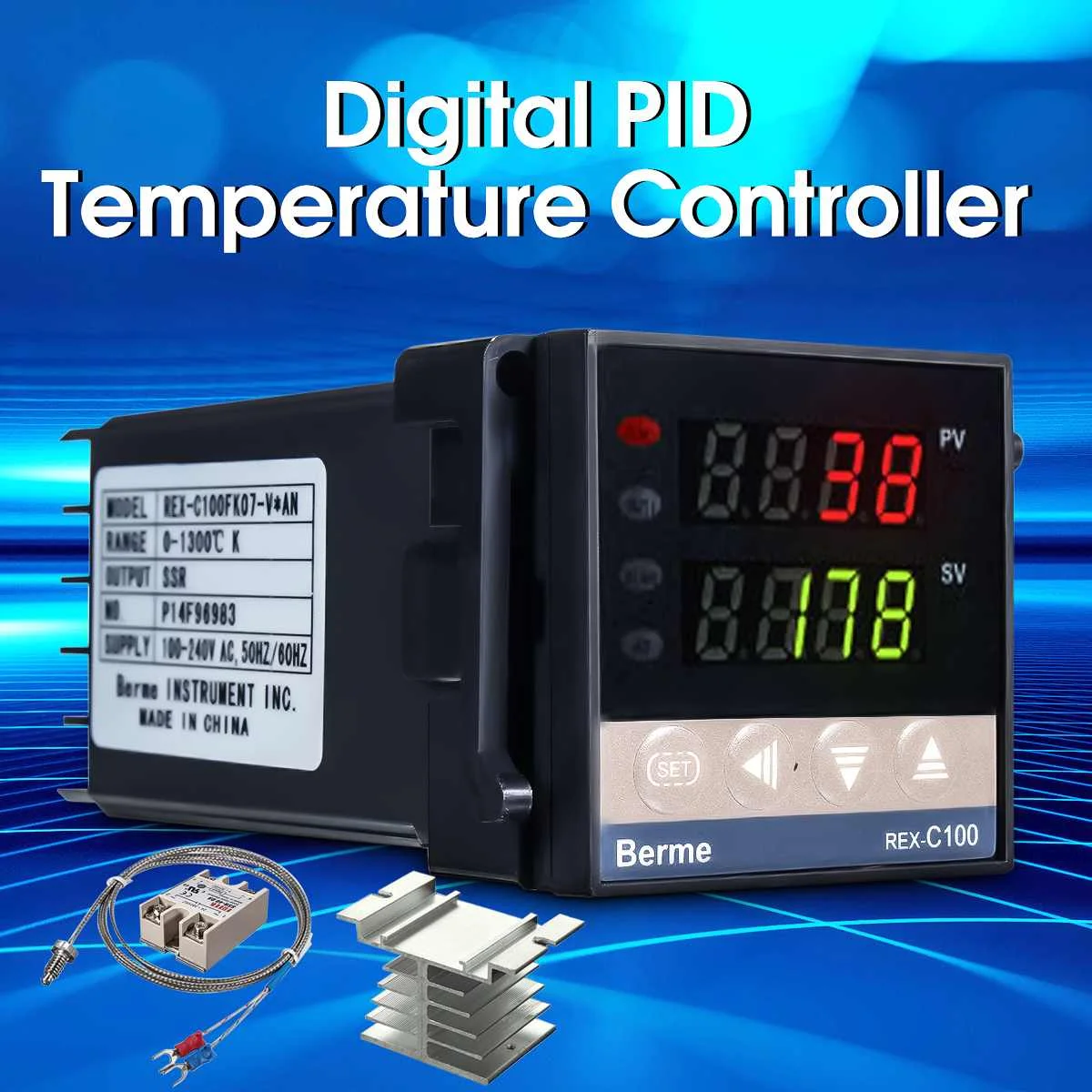 110-240V 0-1300 Degree Digital PID With K Type Probe Sensor REX-C100 Intelligent Digital Temperature Instruments Kit Alarm
110-240V 0-1300 Degree Digital PID With K Type Probe Sensor REX-C100 Intelligent Digital Temperature Instruments Kit Alarm