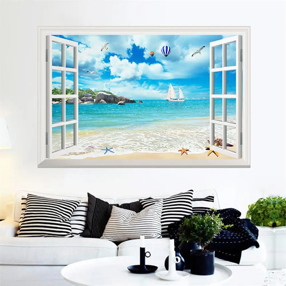 57x90cm Size 3D Fake Window Wall Stickers Beautiful Seaview Simulation Home Decor For Living Room Sofa Bedroom Decoration
57x90cm Size 3D Fake Window Wall Stickers Beautiful Seaview Simulation Home Decor For Living Room Sofa Bedroom Decoration