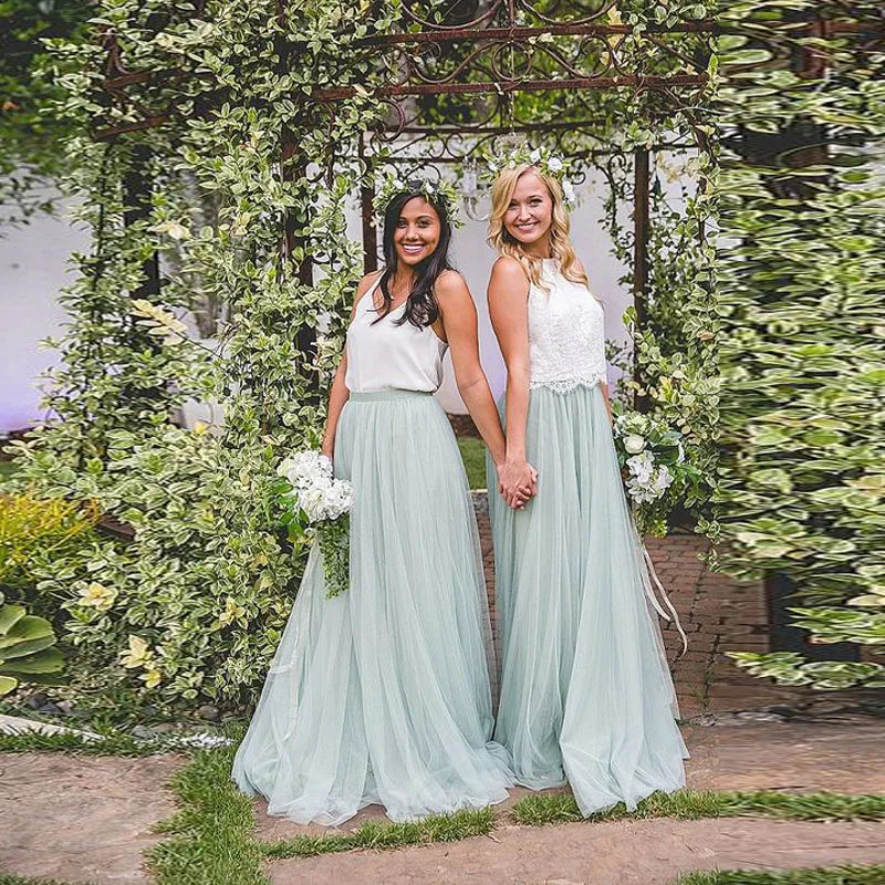 

Pretty Mint Green Long Tulle High Waist A Line Bridesmaid for Wedding Party Spring Summer Style Saias Jupe Faldas