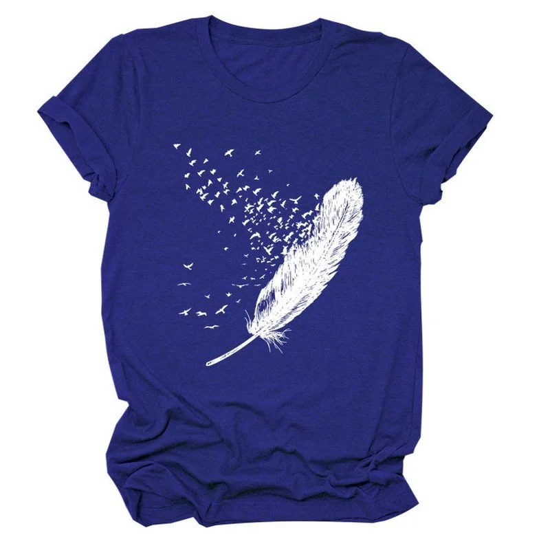 Feather Print Women T Shirt Short Sleeve O Neck Loose Women Tshirt Ladies Tee Shirt Tops Clothes Camisetas Mujer
Feather Print Women T Shirt Short Sleeve O Neck Loose Women Tshirt Ladies Tee Shirt Tops Clothes Camisetas Mujer