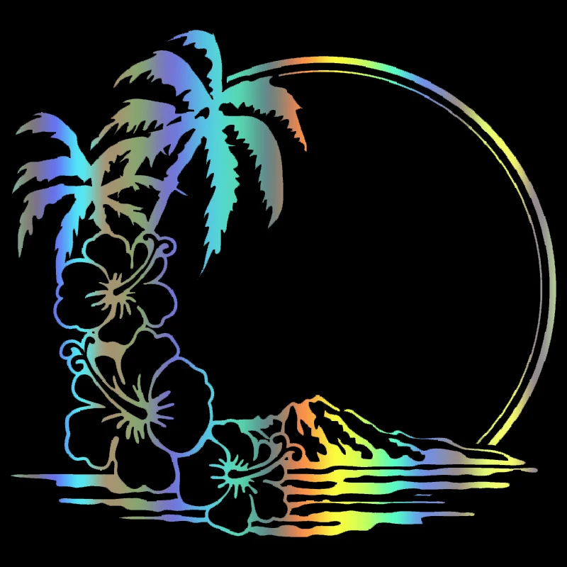 

S51261# Various Sizes/Colors Car Stickers Vinyl Decal Island Sunset Hibiscus Palm Trees Motorcycle Decorative Accessories