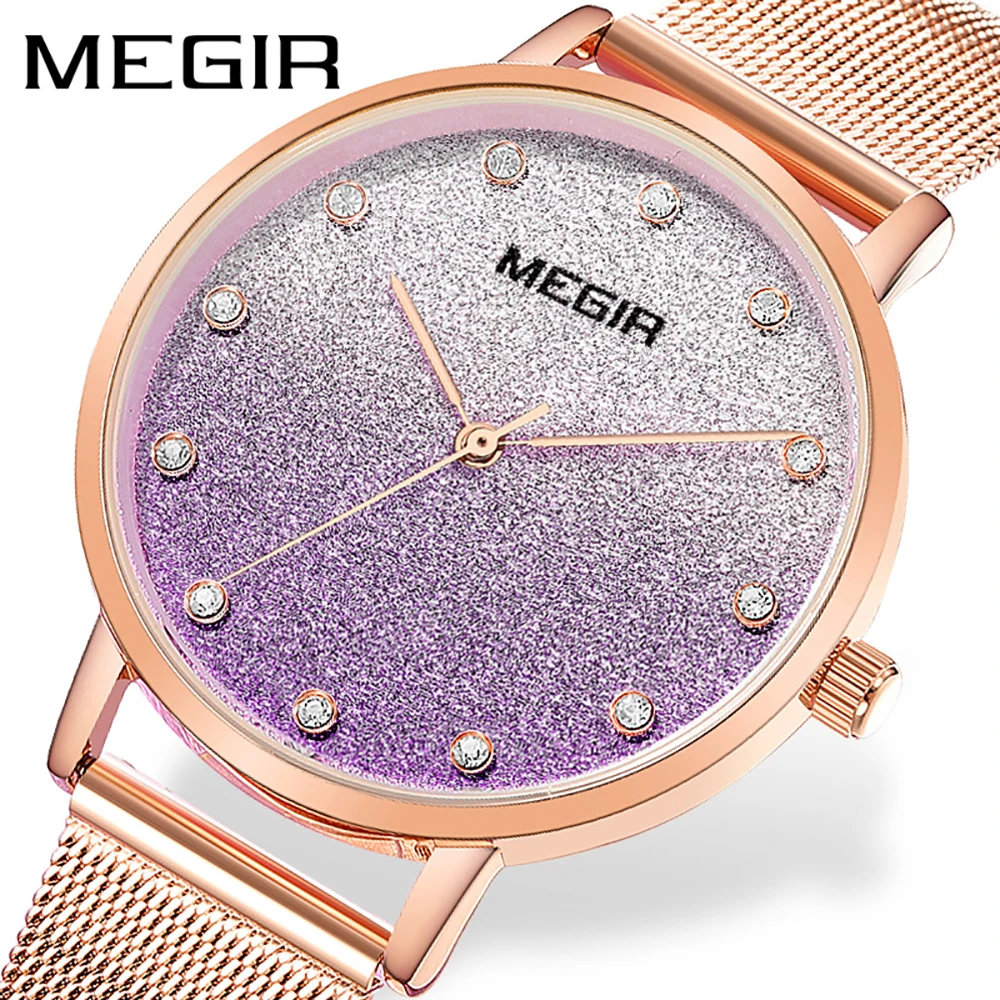 Zegarek Damski 2020 новые женские часы MEGIR Twinkly с большим циферблатом розовое золото