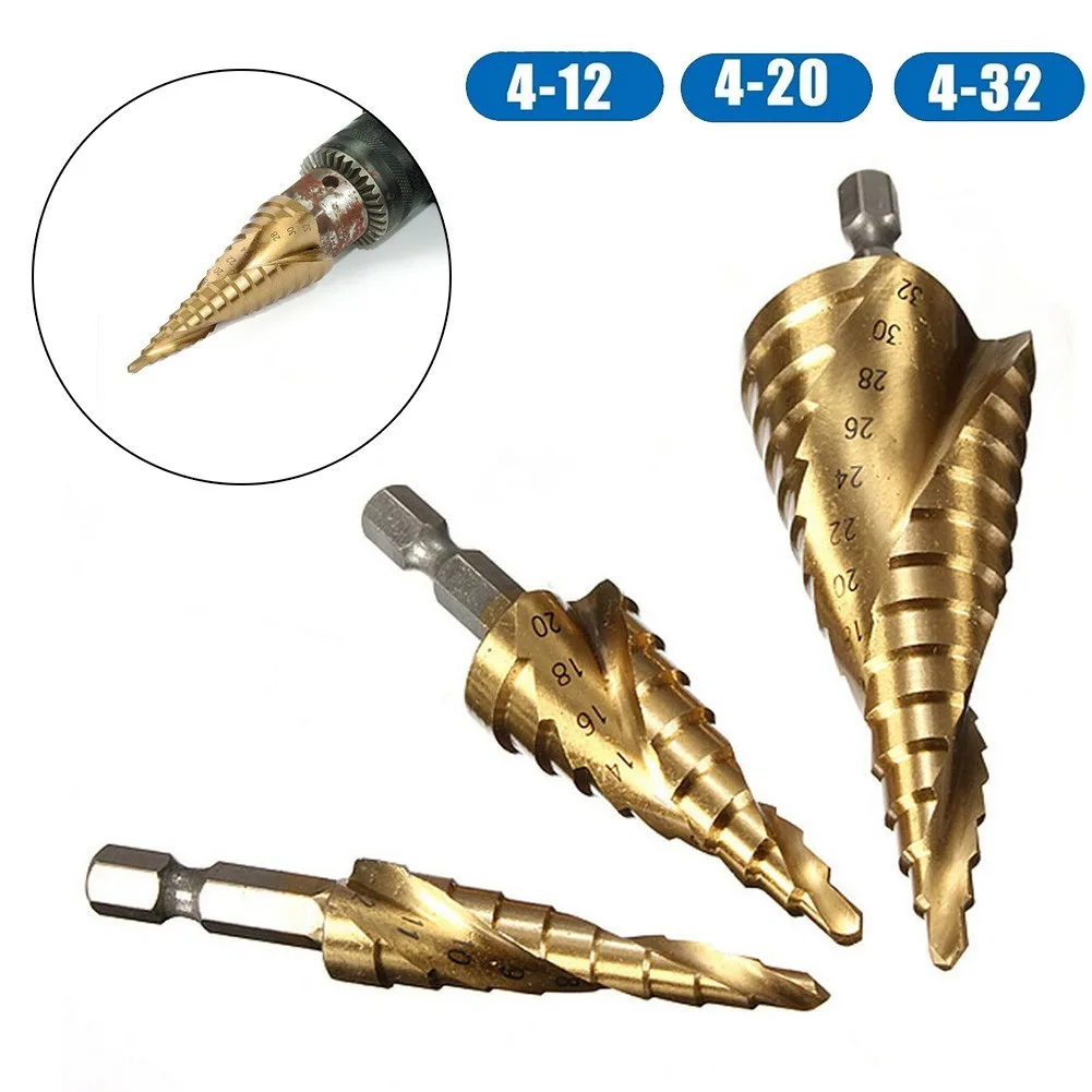 3Pcs Spiral Groove Step Drill Hex HSS Spiral Grooved Step Cone Drill Bits 4-12mm/20mm/32mm Hole Cutter Drill Bits
3Pcs Spiral Groove Step Drill Hex HSS Spiral Grooved Step Cone Drill Bits 4-12mm/20mm/32mm Hole Cutter Drill Bits