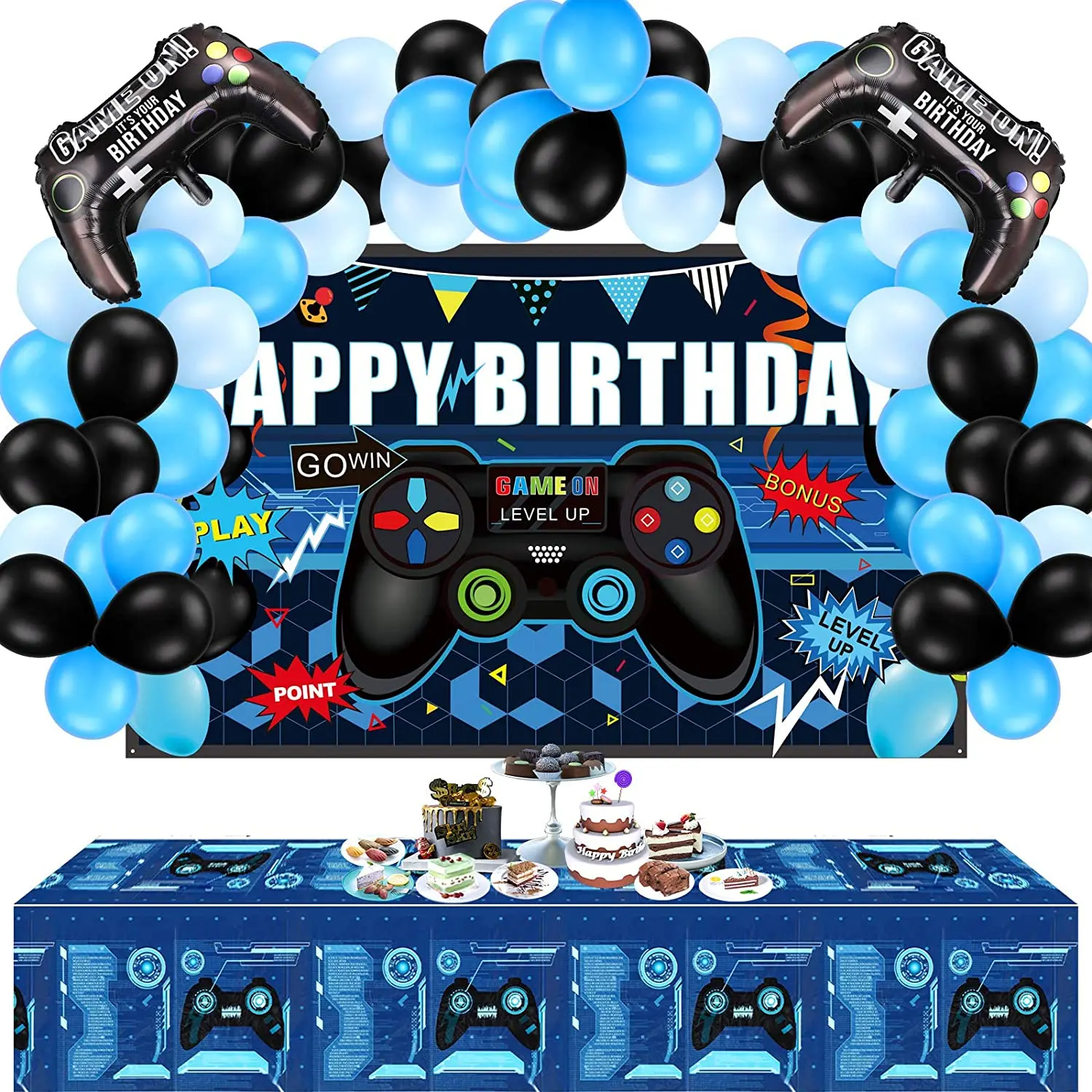 64pcs Game on Balloon gamepad Garland Black blue Globos Birthday Banner Gamepad Foil Balloon for Video Game Birthday Party Decor
64pcs Game on Balloon gamepad Garland Black blue Globos Birthday Banner Gamepad Foil Balloon for Video Game Birthday Party Decor