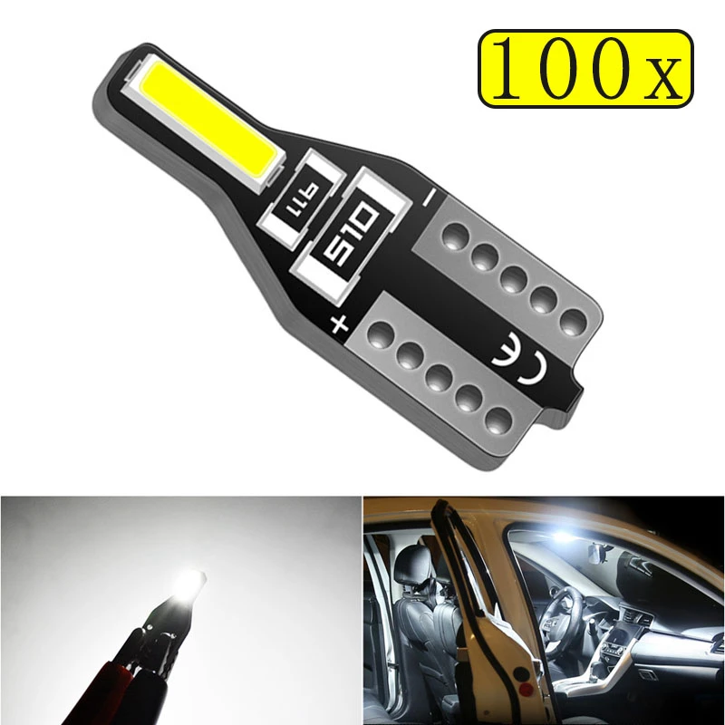 

100pcs T10 W5W 194 168 Led Bulb Auto Car Interior Lighting Reading Lamp Doom light 6000K White Car led bulbs DC 12V 7020 SMD