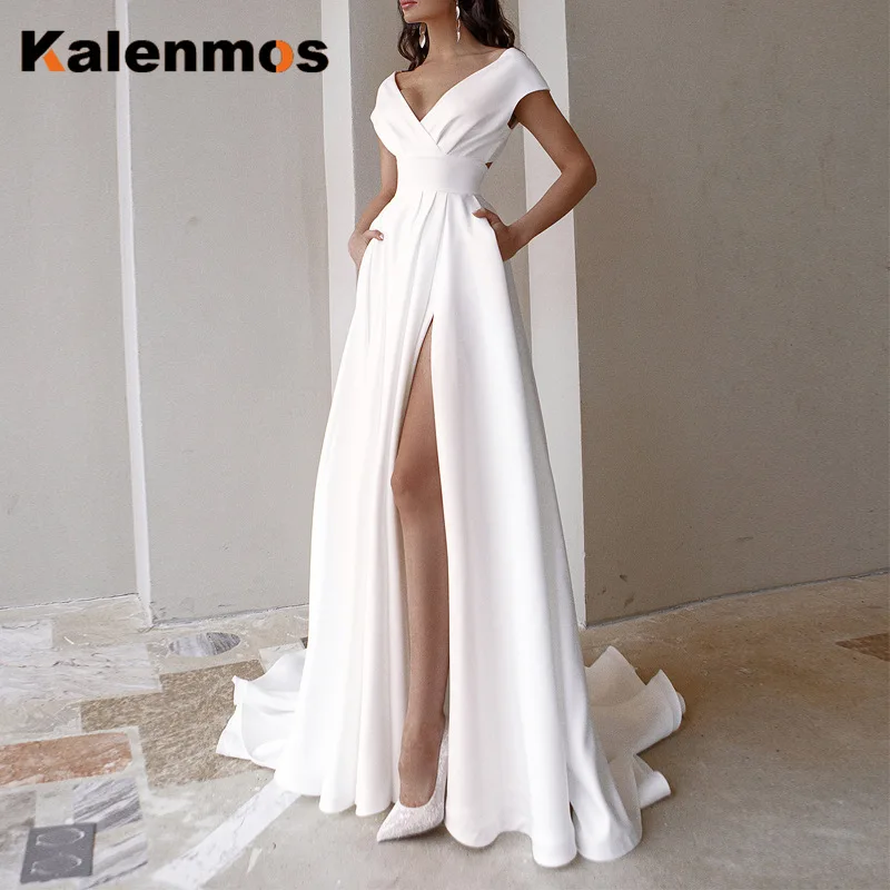 Long Dress Women Elegant Dresses Mopping Evening V Neck Short Sleeve Solid Color High Split Fork Big Hem Dress Maxi Vestidos
Long Dress Women Elegant Dresses Mopping Evening V Neck Short Sleeve Solid Color High Split Fork Big Hem Dress Maxi Vestidos