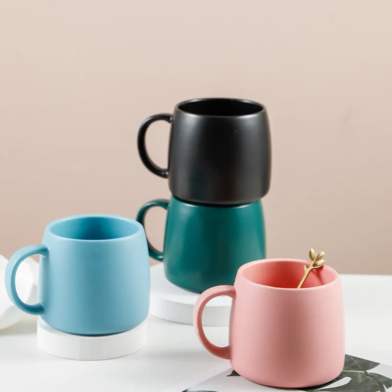 

500ML Solid Round Ceramic Handgrip Coffee Mug Brief Matte Glaze Porcelain Breakfast Milk Mug Summer Drinking Water Cup Juice Cup