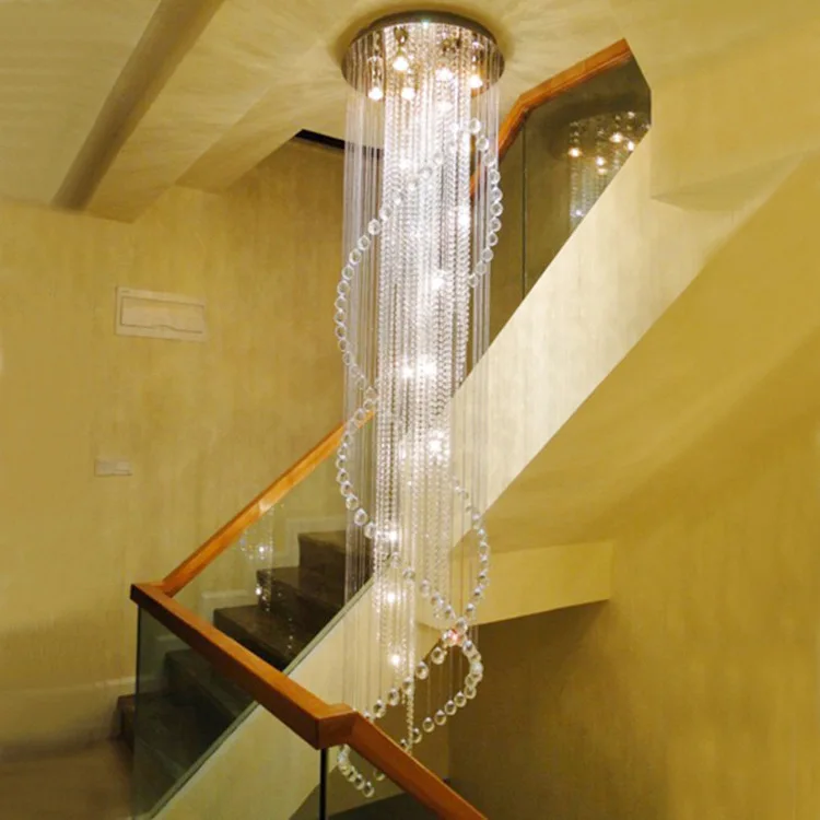 

Modern LED K9 Crystal Chandeliers lamps Luxury Hotel Stair Chandelier lights Duplex Staircase LED Spiral Long Droplight Lighting