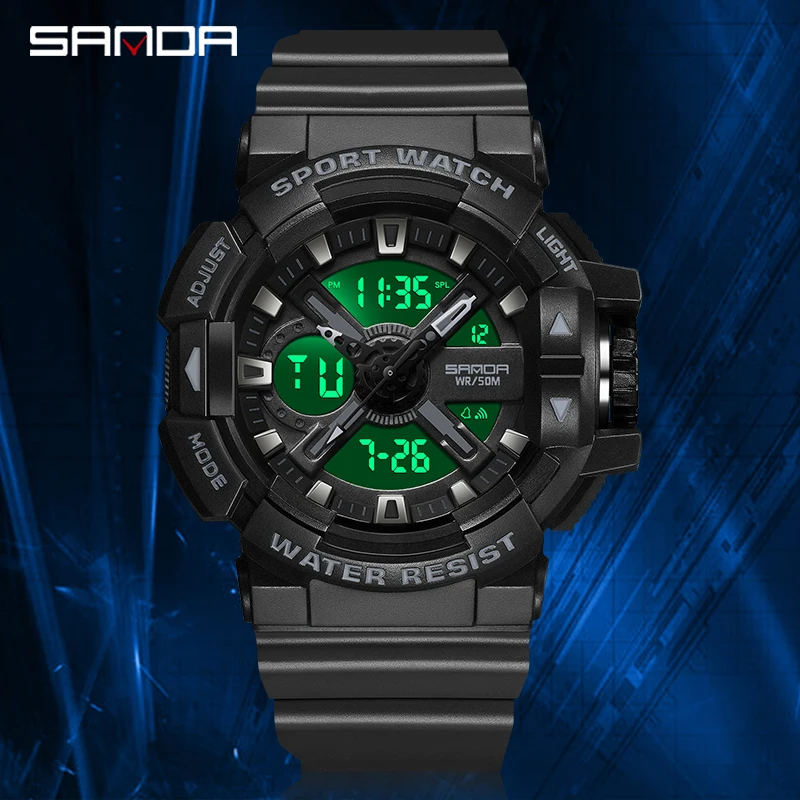 

Часы наручные SANDA Мужские кварцевые, модные брендовые Роскошные спортивные водонепроницаемые (5 атм) в стиле милитари