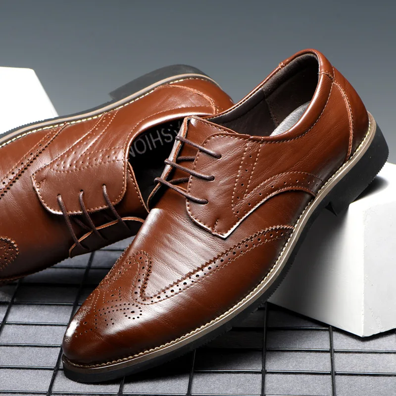

Мужские туфли-оксфорды из натуральной кожи, коричневые классические туфли, броги, обувь для свадьбы, вечеринки, деловой стиль, 2021