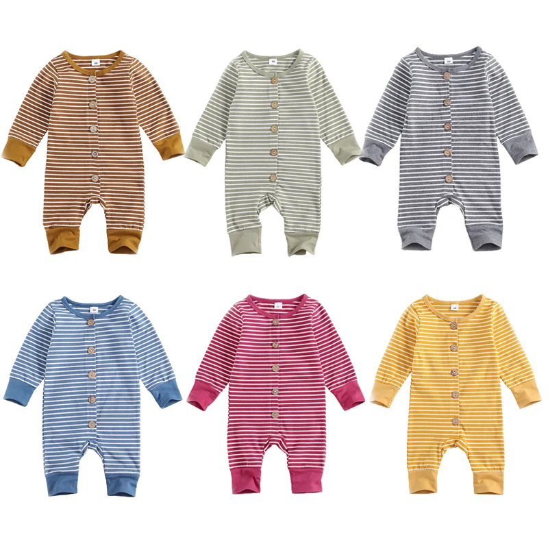 0-12M Newborn Baby Girls Boys Striped Romper, Infant Long Sleeve O-neck Jumpsuit, Toddler Kids Button-up Outfit for Spring Fall 
0-12M Newborn Baby Girls Boys Striped Romper, Infant Long Sleeve O-neck Jumpsuit, Toddler Kids Button-up Outfit for Spring Fall