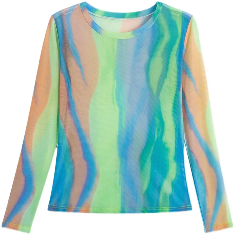 2021 New Elegant Fashion Mesh Gradient Oversized T-shirt Women Summer Sexy Skinny T shirts Woman Long Sleeve Tee Shirt Top
2021 New Elegant Fashion Mesh Gradient Oversized T-shirt Women Summer Sexy Skinny T shirts Woman Long Sleeve Tee Shirt Top