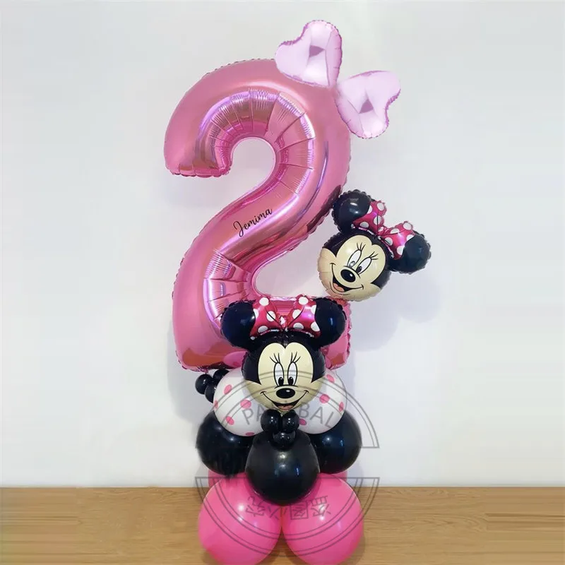 

23pcs Disney Minnie Mouse Head Foil Balloons 32inch Rose Number Ballons For Girls Kids Birthday Party Decors Baby Shower Globos