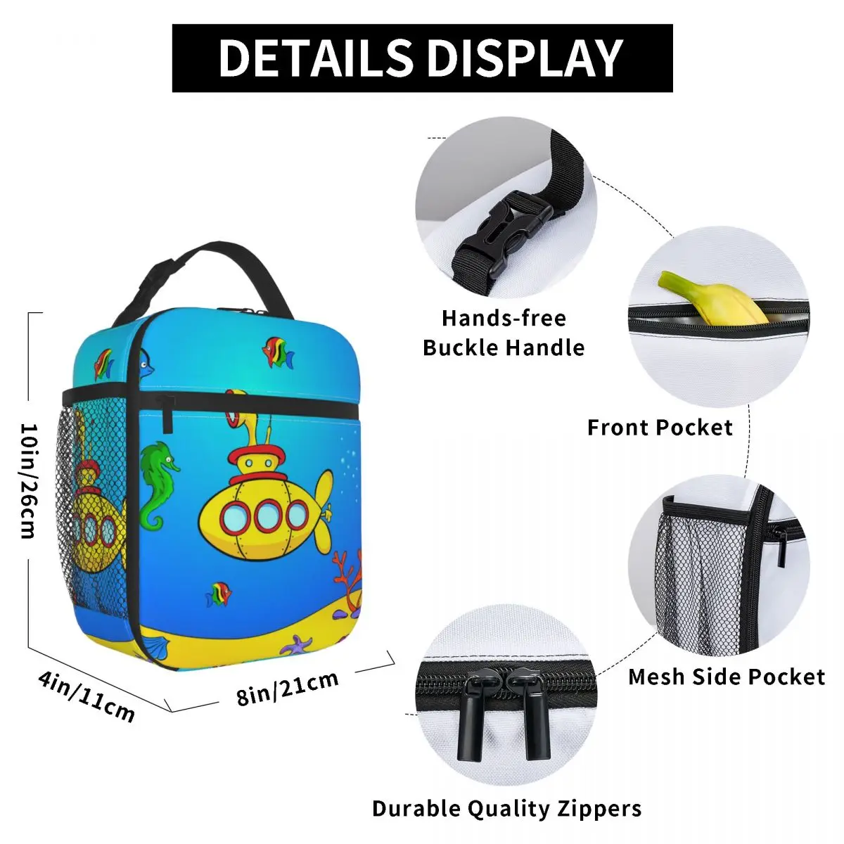 Underwater World With Yellow Submarine Lunch Bag for Women Men Large Insulated Lunch Box with Water Bottle Holder and Pockets
Underwater World With Yellow Submarine Lunch Bag for Women Men Large Insulated Lunch Box with Water Bottle Holder and Pockets