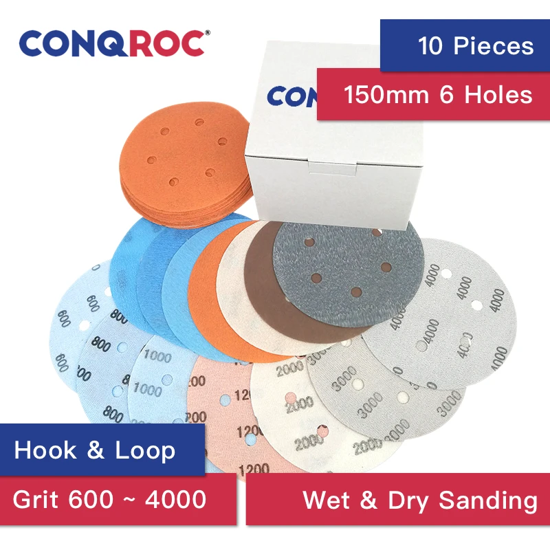 10 Pieces 150mm 6 Inch 6 Holes Flexible Soft Film Sand Paper Hook & Loop Sanding Discs Wet & Dry Film Sand Discs Grit 600~4000
10 Pieces 150mm 6 Inch 6 Holes Flexible Soft Film Sand Paper Hook & Loop Sanding Discs Wet & Dry Film Sand Discs Grit 600~4000