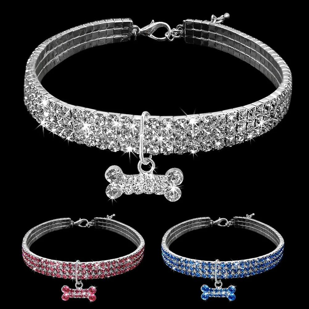Стильное 3 ряда диаманта дизайн ожерелье с пряжкой для питомца щенка собаки | Дом