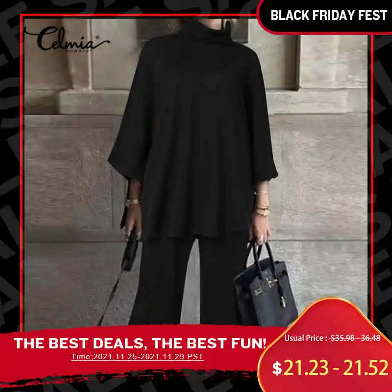 Celmia Women Winter Warm 2 Pieces Set 2021 Casual Loose Solid Suit Fashion High Collar 3/4 Sleeve Tops and Wide Leg Long Pants
Celmia Women Winter Warm 2 Pieces Set 2021 Casual Loose Solid Suit Fashion High Collar 3/4 Sleeve Tops and Wide Leg Long Pants