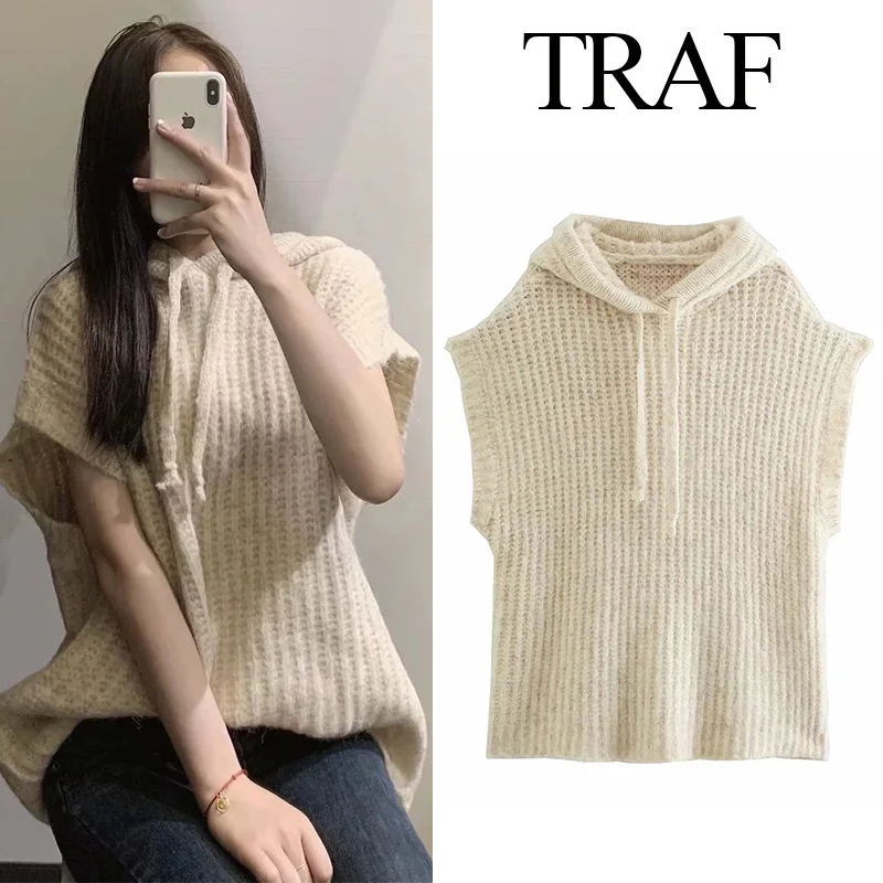 TRAF ZA Women's 2021 Loose Oversized Casual Knitted Vest Sweater Retro Hooded Sleeveless Solid Color Women Vest Chic Knitted Top
TRAF ZA Women's 2021 Loose Oversized Casual Knitted Vest Sweater Retro Hooded Sleeveless Solid Color Women Vest Chic Knitted Top