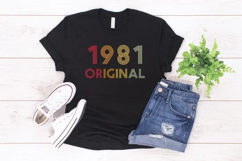 1981 Original and interesting 40th birthday T-shirt ladies 40th birthday shirt Summer casual 100% cotton women's clothing
1981 Original and interesting 40th birthday T-shirt ladies 40th birthday shirt Summer casual 100% cotton women's clothing