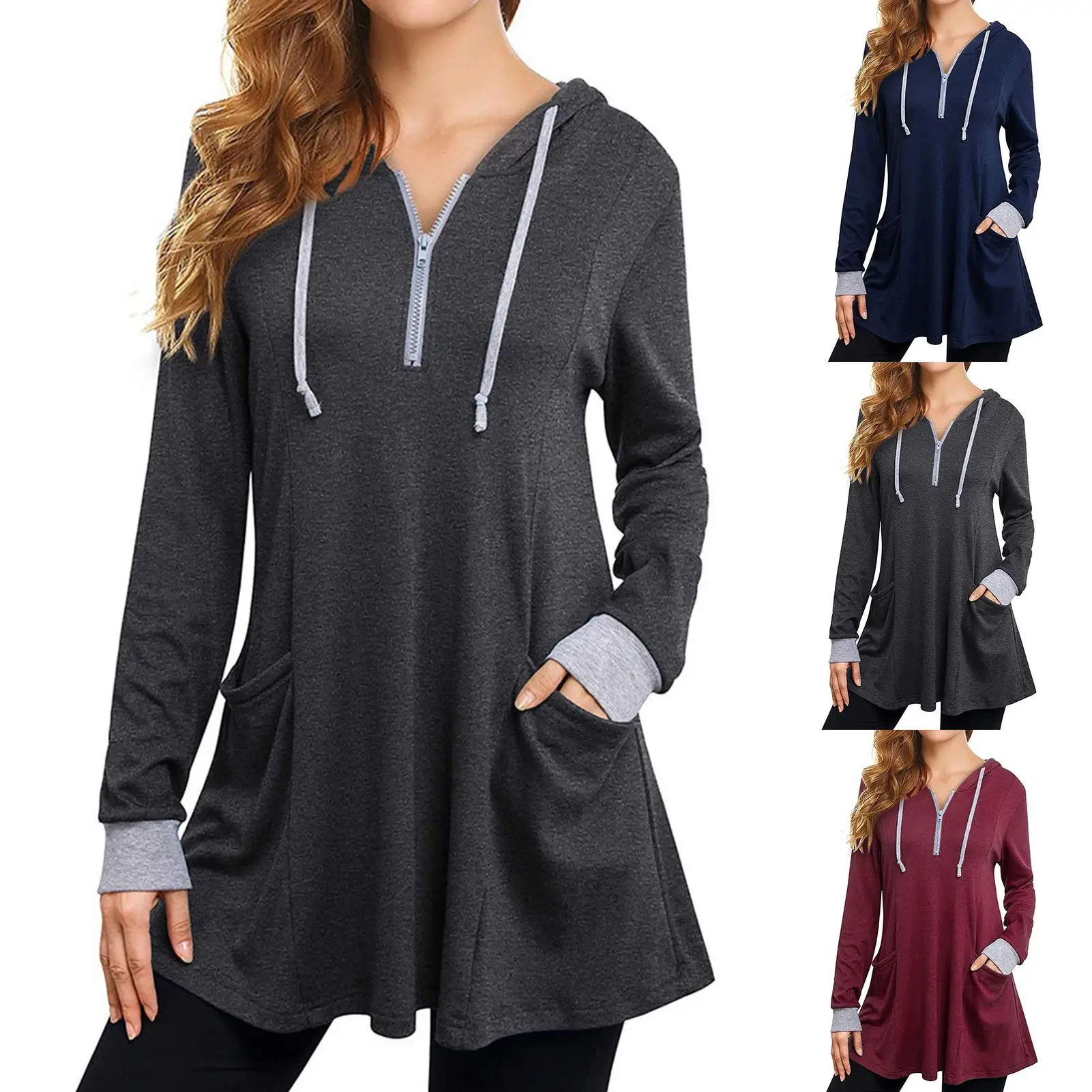 Autumn Women Casual Long Sleeve Tunic Hoodie Zip Pocket Sweatshirt Pullover Warm Women Sweatshirts Lady Fashion 2XL
Autumn Women Casual Long Sleeve Tunic Hoodie Zip Pocket Sweatshirt Pullover Warm Women Sweatshirts Lady Fashion 2XL