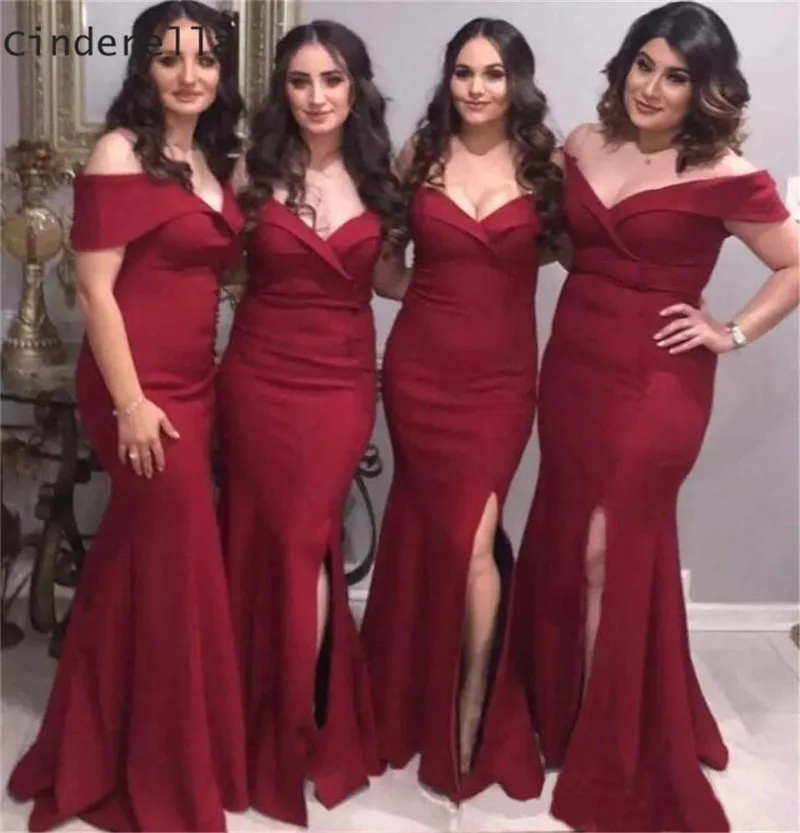 Cinderella Dark Red V-Neck Off The Shoulder Mermaid Satin Bridesmaid Gowns Cheap Satin Mermaid Bridesmaid Dresses Fast Shipping
Cinderella Dark Red V-Neck Off The Shoulder Mermaid Satin Bridesmaid Gowns Cheap Satin Mermaid Bridesmaid Dresses Fast Shipping