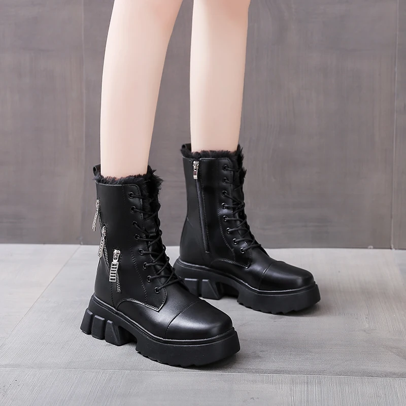 2020 Winter Women Warm Fur Boots Platform Gothic Shoes Soft Leather Punk Boots Women Fashion Beige Black Warm Plush Ankle Boots
2020 Winter Women Warm Fur Boots Platform Gothic Shoes Soft Leather Punk Boots Women Fashion Beige Black Warm Plush Ankle Boots