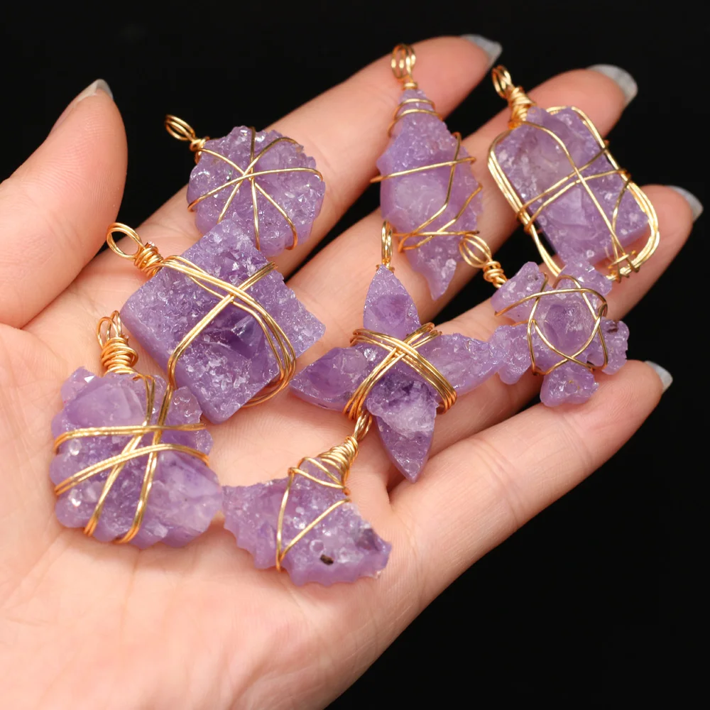 Natural Stone Druzy Pendants Gold Color Wire Wrap Amethysts for Fine Jewelry Making Diy Necklace Accessories
Natural Stone Druzy Pendants Gold Color Wire Wrap Amethysts for Fine Jewelry Making Diy Necklace Accessories