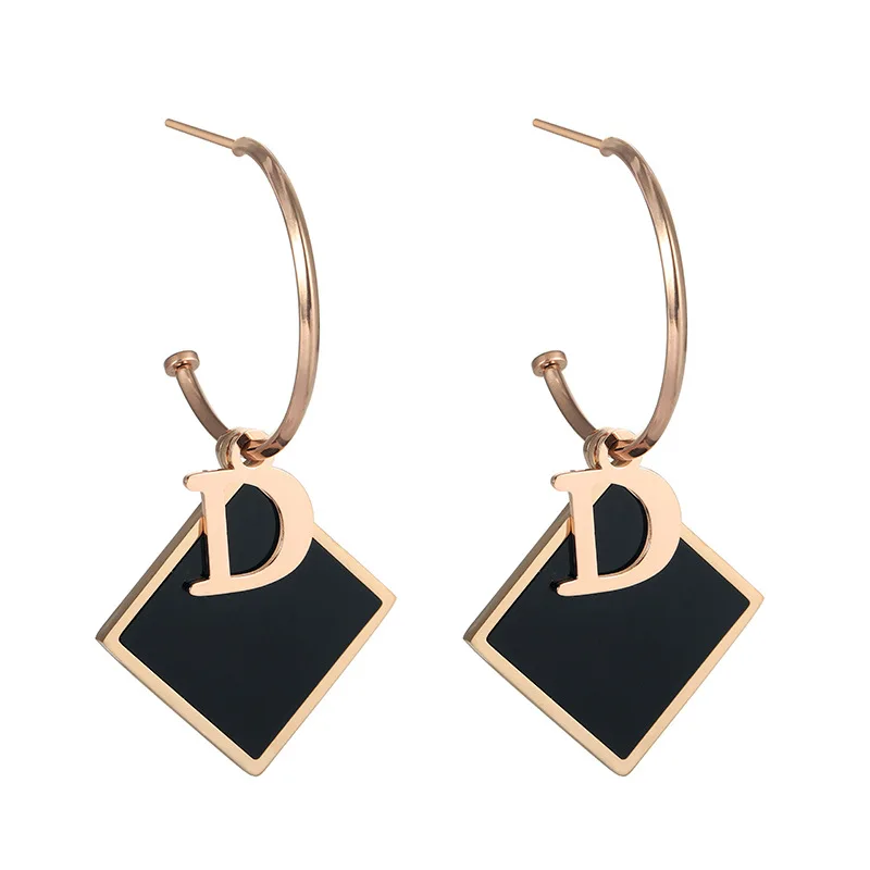 JIOROMY New Arrival C-type Jewelry Fashion Titanium Steel Black Square Earrings For Women Letter D Geometric Drop Earring
JIOROMY New Arrival C-type Jewelry Fashion Titanium Steel Black Square Earrings For Women Letter D Geometric Drop Earring