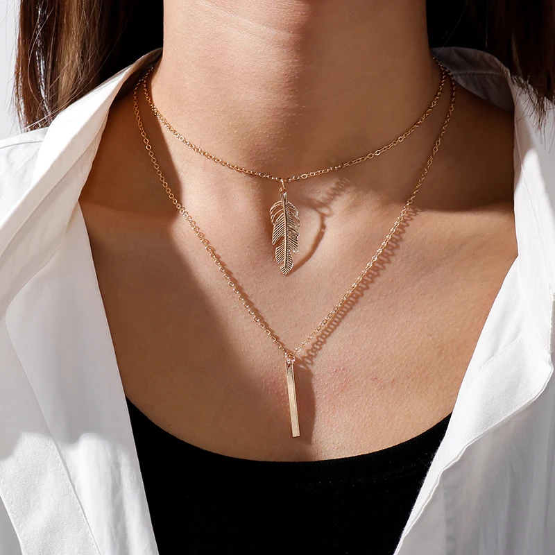 Fashion Multilayer Gold Silver Color Leaf Feather Pendant Necklaces for Women Clavicle Chain Jewelry Accessories
Fashion Multilayer Gold Silver Color Leaf Feather Pendant Necklaces for Women Clavicle Chain Jewelry Accessories