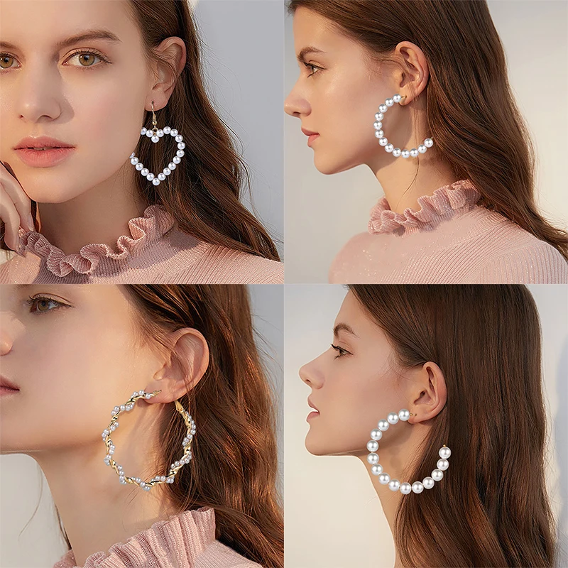 

Vintage Oversize Pearl Hoop Earrings For Women 2019 Fashion Unique Twisted Big Earrings Circle Earring Brinco Statement Jewelry