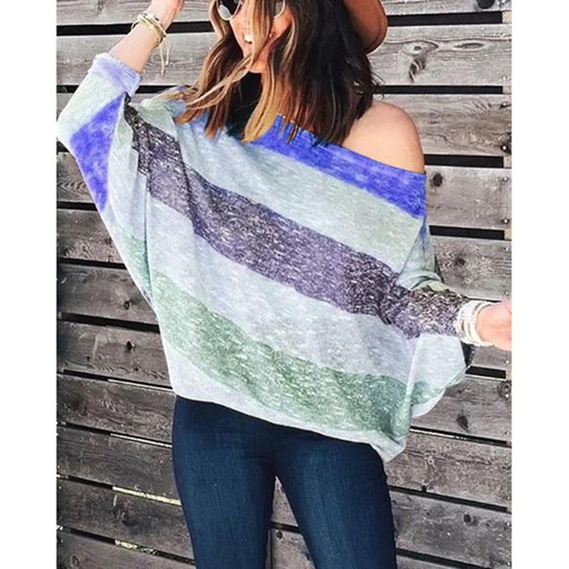 Loose Striped Printing Round Neck T-shirt Asymmetrical Collar Casual Bat Sleeve Holiday Comfort Tops Vetement Femme Rz*
Loose Striped Printing Round Neck T-shirt Asymmetrical Collar Casual Bat Sleeve Holiday Comfort Tops Vetement Femme Rz*