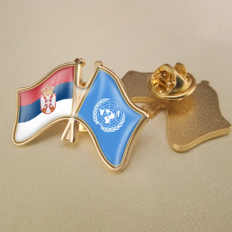 United Nations and Serbia Crossed Double Friendship Flags Brooch Badges Lapel Pins
United Nations and Serbia Crossed Double Friendship Flags Brooch Badges Lapel Pins