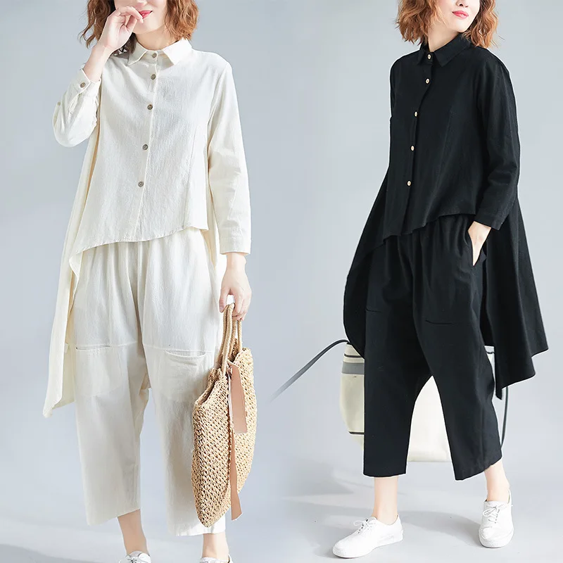 Casual Women Set 2 Two Piece Set Loose Irregular Long Blouse Shirt Top and Pants Suits Fashion Cotton Trousers Outfits Clothes
Casual Women Set 2 Two Piece Set Loose Irregular Long Blouse Shirt Top and Pants Suits Fashion Cotton Trousers Outfits Clothes