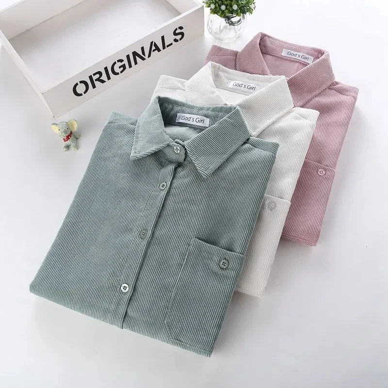 Solid Color Women's Corduroy Shirt 2021 Spring New Female Long Sleeve Blouse Casual Large Size Loose Shirt Lady Tops L223
Solid Color Women's Corduroy Shirt 2021 Spring New Female Long Sleeve Blouse Casual Large Size Loose Shirt Lady Tops L223