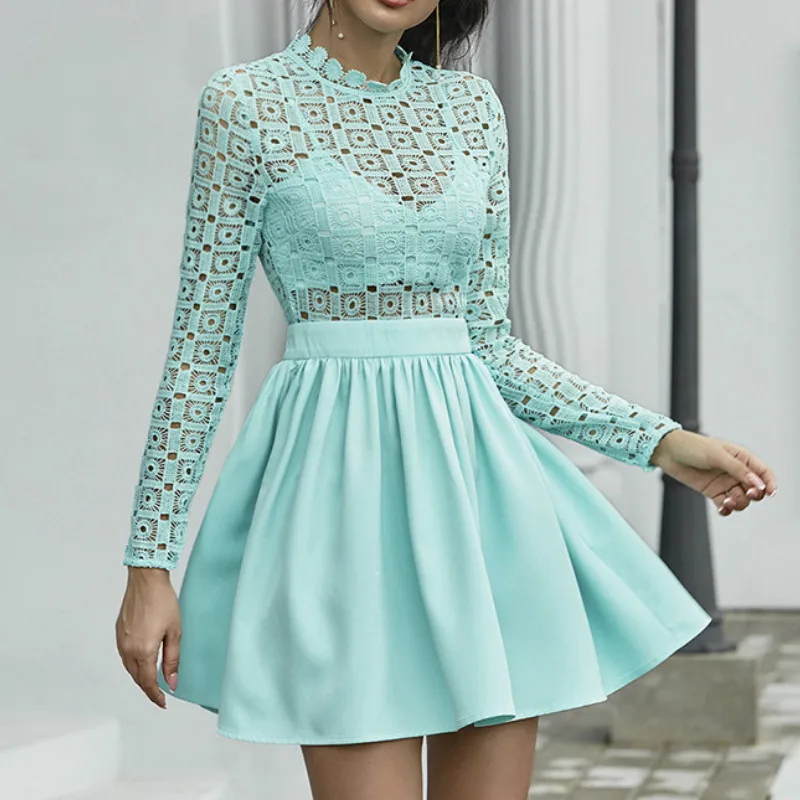 Green Lace Patchwork Dress Women Hollow Out Lace Long Sleeves Stand Neck Sexy Lace Dress Femal Vestido De Mujer Elegante Fiesta
Green Lace Patchwork Dress Women Hollow Out Lace Long Sleeves Stand Neck Sexy Lace Dress Femal Vestido De Mujer Elegante Fiesta