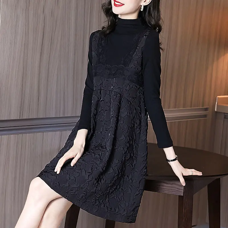 Women 2021 Autumn Fashion Long Sleeve Knit Dress Female Patchwork A-line Vestidos Ladies Half Turtleneck Bottoming Dresses D796
Women 2021 Autumn Fashion Long Sleeve Knit Dress Female Patchwork A-line Vestidos Ladies Half Turtleneck Bottoming Dresses D796