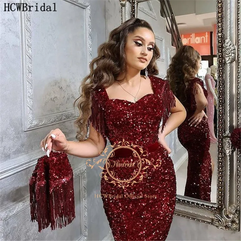 Burgundy Arabic Prom Dresses With Slit Sweetheart Tassel Sequin Shiny Mermaid Party Dress Plus Size Women Long Evening Gowns
Burgundy Arabic Prom Dresses With Slit Sweetheart Tassel Sequin Shiny Mermaid Party Dress Plus Size Women Long Evening Gowns