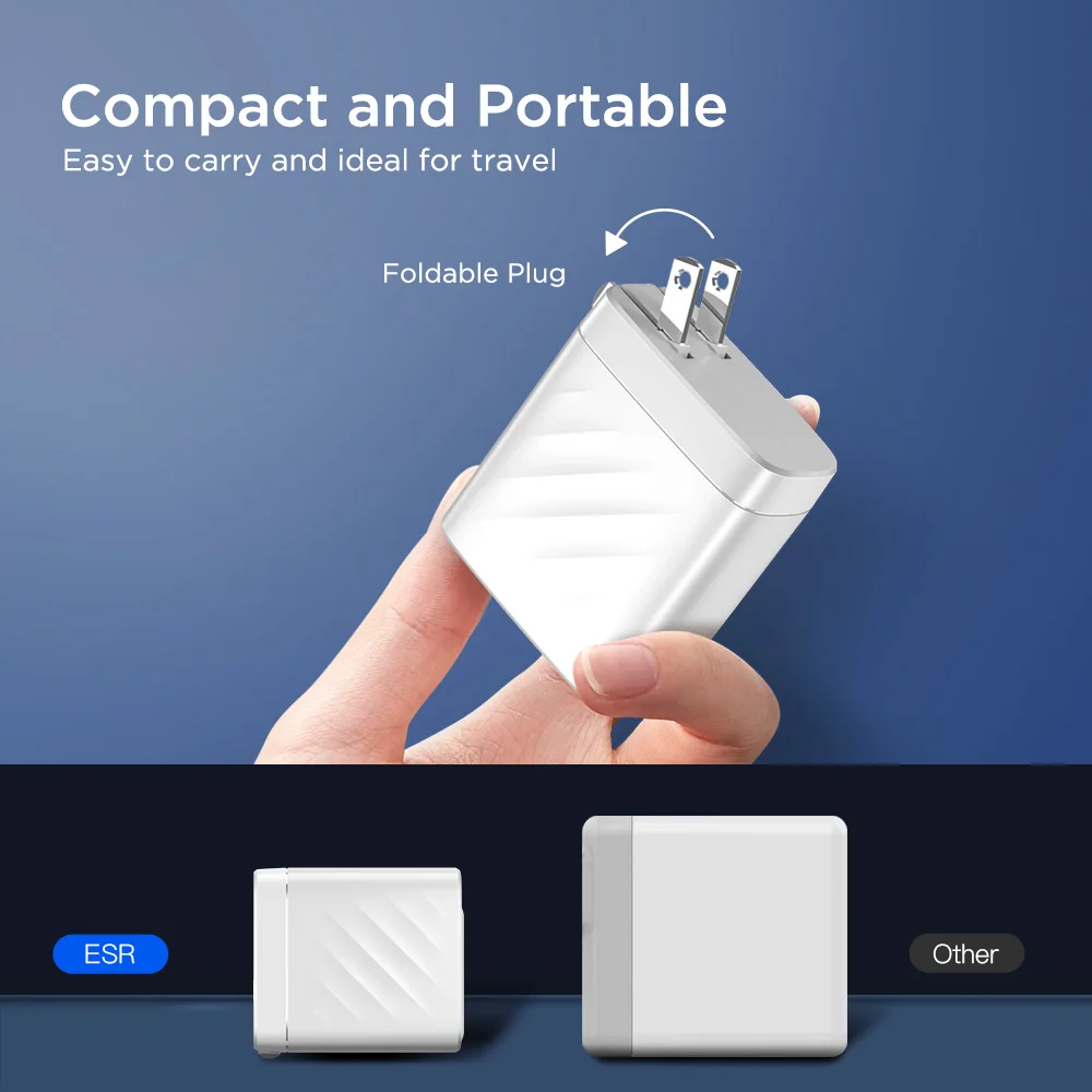ESR 36W Dual Port Portable Travel Fast Charger for iPhone 11 Pro 7 8 X XR XS Max Samsung iPad Xiaomi Type-c PD | Мобильные телефоны