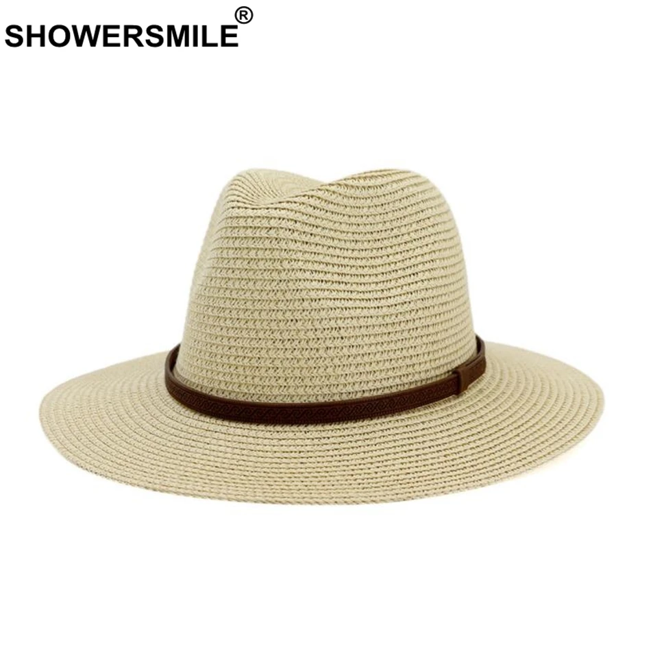 Шляпа SHOWERSMILE соломенная для мужчин и женщин Панама с декоративным поясом в