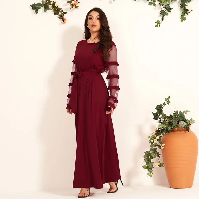 New Summer Women Party Dress Elegant Burgundy Long Dress Sexy Mesh Ruffle Long Sleeve Belted Maxi Dresses Retro Vestido
New Summer Women Party Dress Elegant Burgundy Long Dress Sexy Mesh Ruffle Long Sleeve Belted Maxi Dresses Retro Vestido