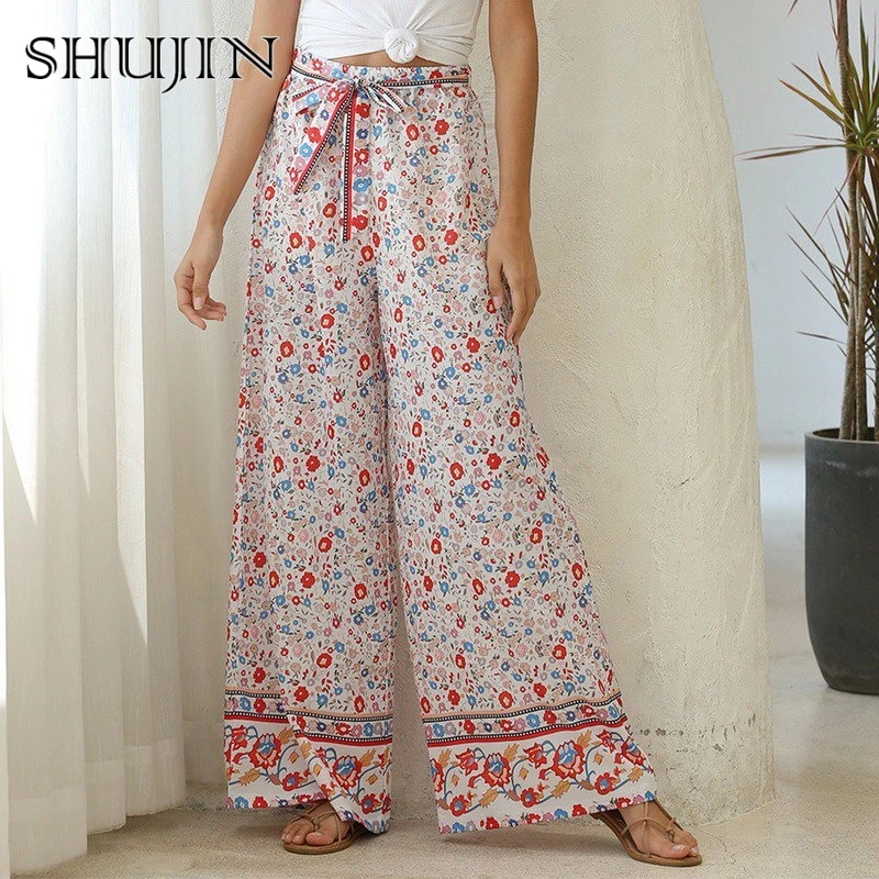 SHUJIN Boho Wide Leg Pants For Womens 2021 Summer Flower Print Palazzo Pants Ladies Holiday Beach Casual Loose Trousers Pants
SHUJIN Boho Wide Leg Pants For Womens 2021 Summer Flower Print Palazzo Pants Ladies Holiday Beach Casual Loose Trousers Pants