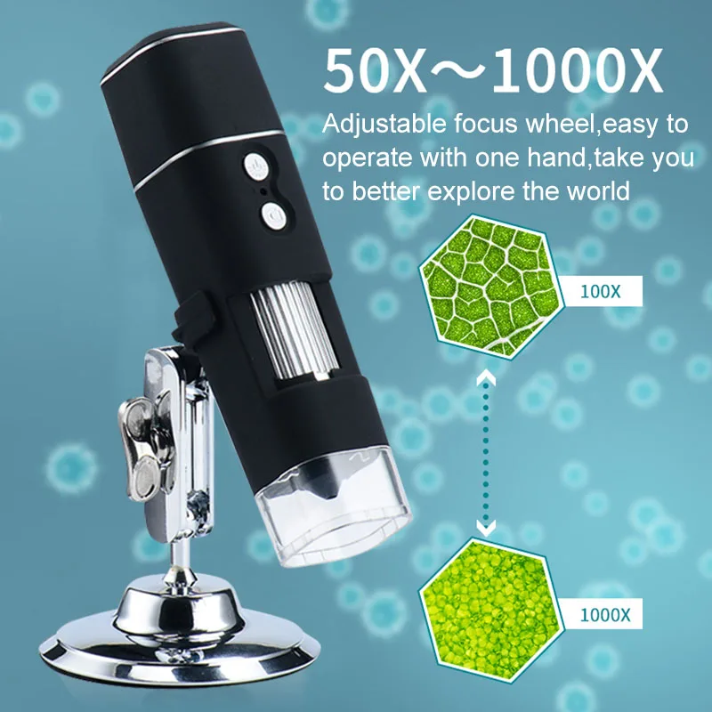 

1000X Digital Microscope HD 1080P 8LED WiFi Electron Magnifier Mobile Phone Microscope Camera for Smartphone PCB Inspection Tool